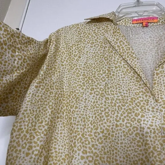 Vilagallo Back Button Short Sleeved Cotton Leopard Print Blouse Size 38/ Small - Picture 7 of 7